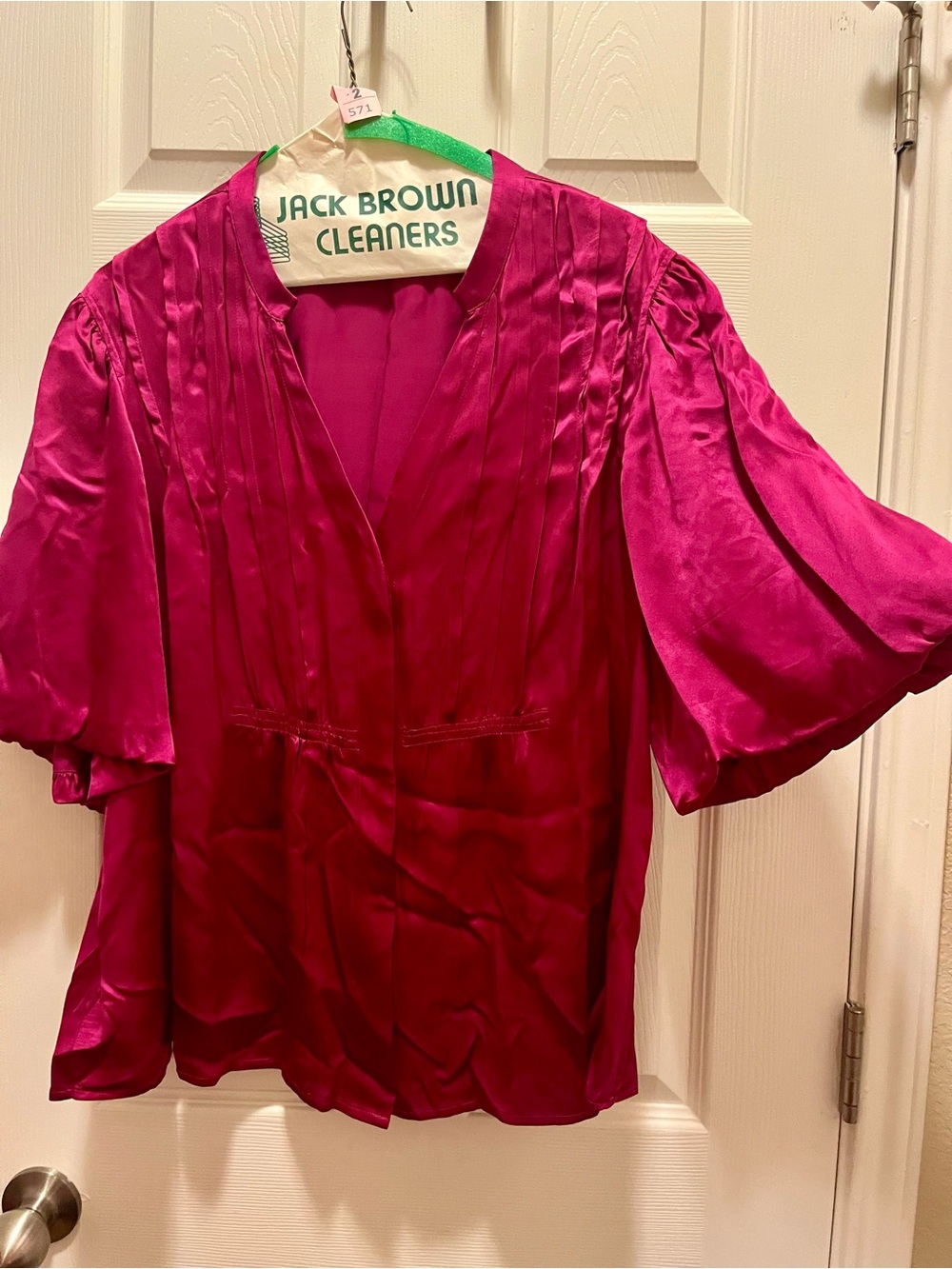 Nine West 18W 100% Silk Fuchsia Magenta Draped Blouse Statement Sleeves